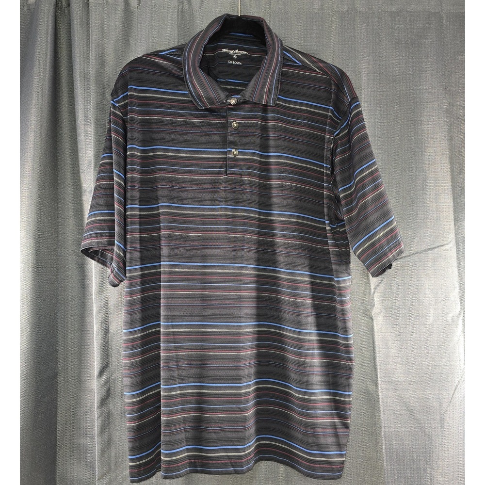 Tommy Armour Black Blue Red XL Polo Shirt Striped Dri Logic